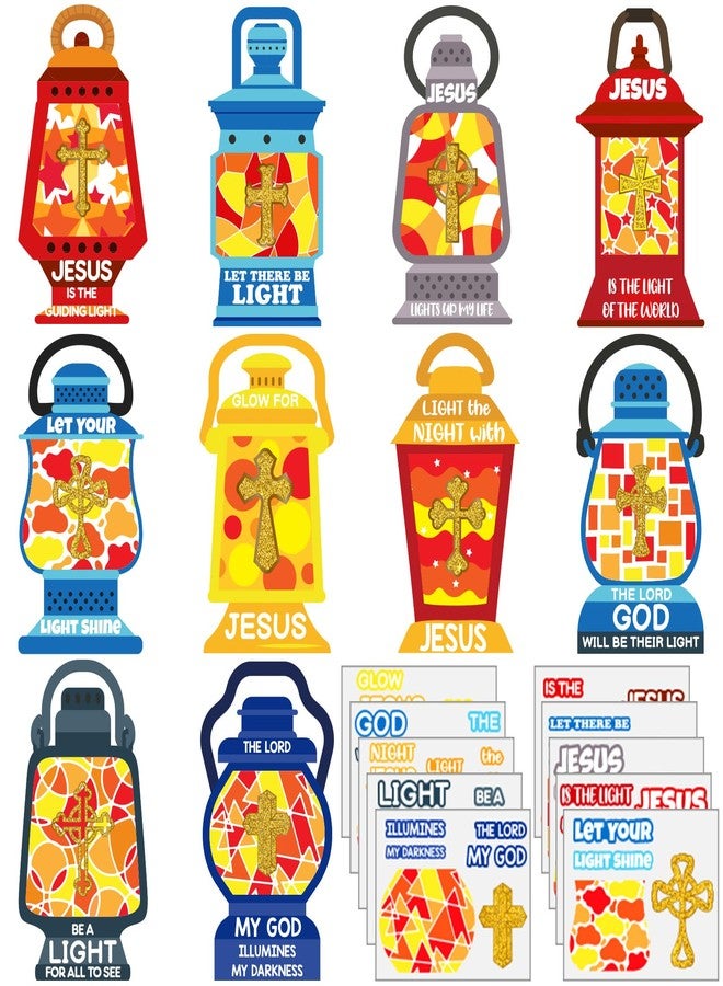 Resholder 30 Sets Christian Crafts Jesus Is The Lights Stickers Bulk Bible Verse Religious VBS Craft for Kids Cross Ornaments DIY Oil Lamp Card Kit for Summer Classroom Home Sunday School Party Favors - Image 1